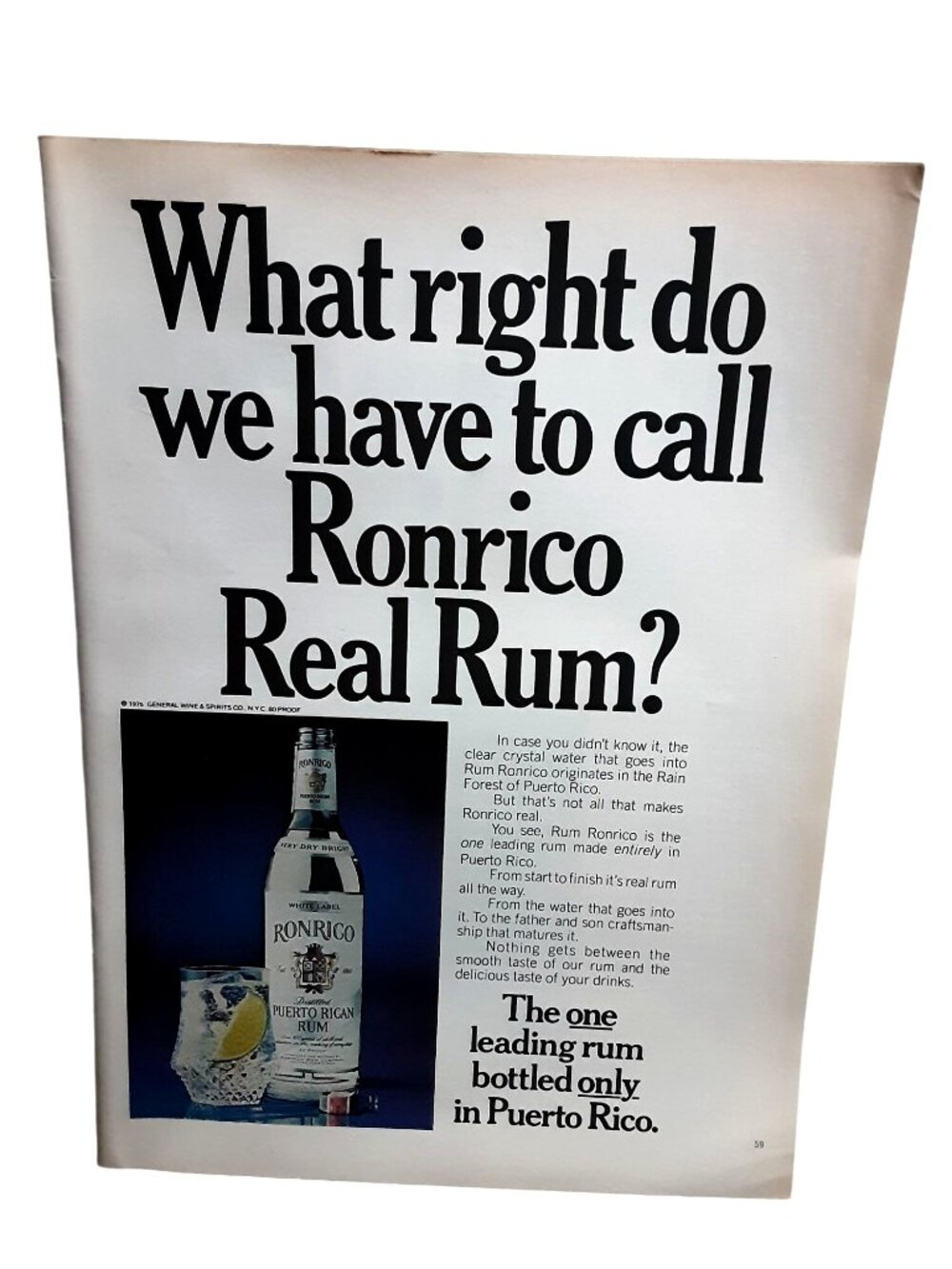 1975 Ronrico Puerto Rican Rum Vintage Liquor Advertisement Bar Decor